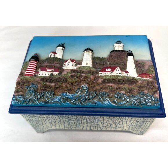 Continental Creations NORTH CAROLINA LIGHTHOUSES Mirrored Trinket Box 6" X 4" - Picture 2 of 6